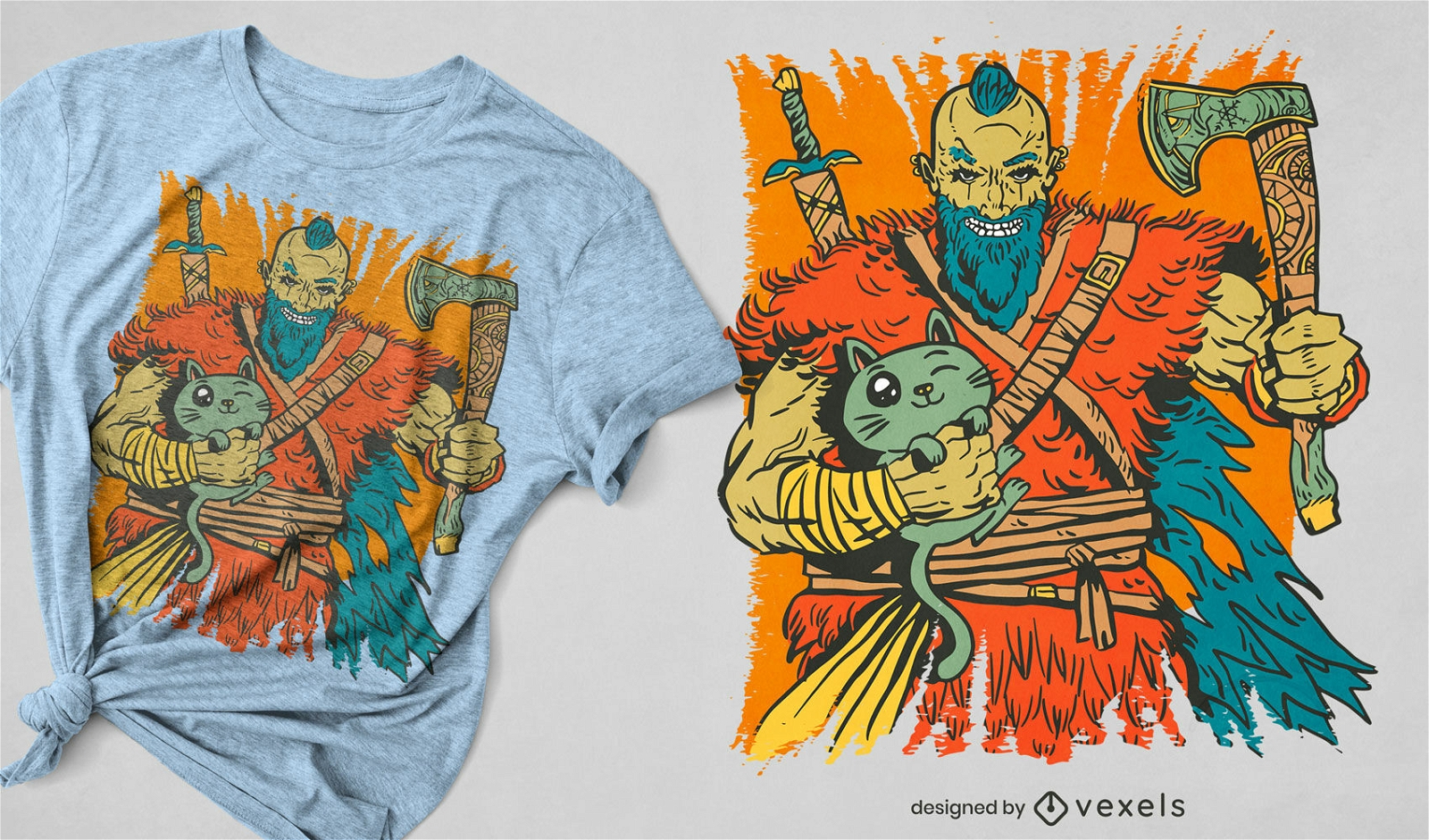 Viking and kitten t-shirt design