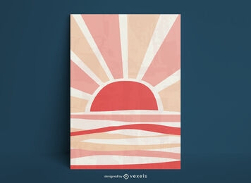 Sunset in horizon nature poster template