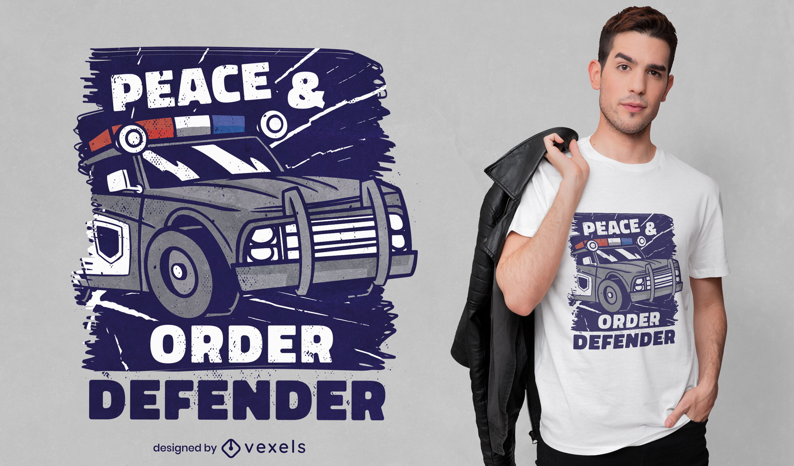 Design de camiseta com citação de carro de polícia em alta velocidade