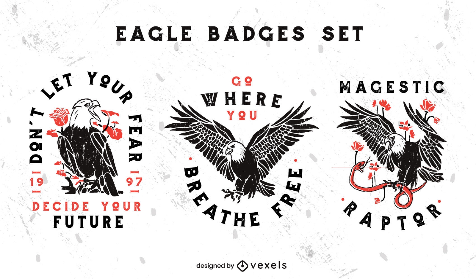 Bald eagle birds animals badge set