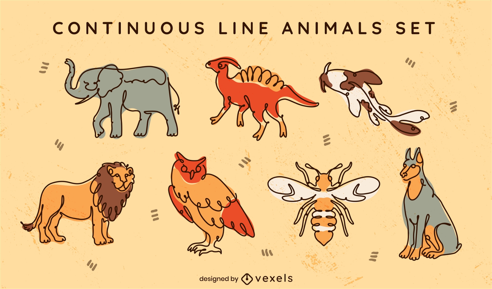 Wild animals and pets continuous line set