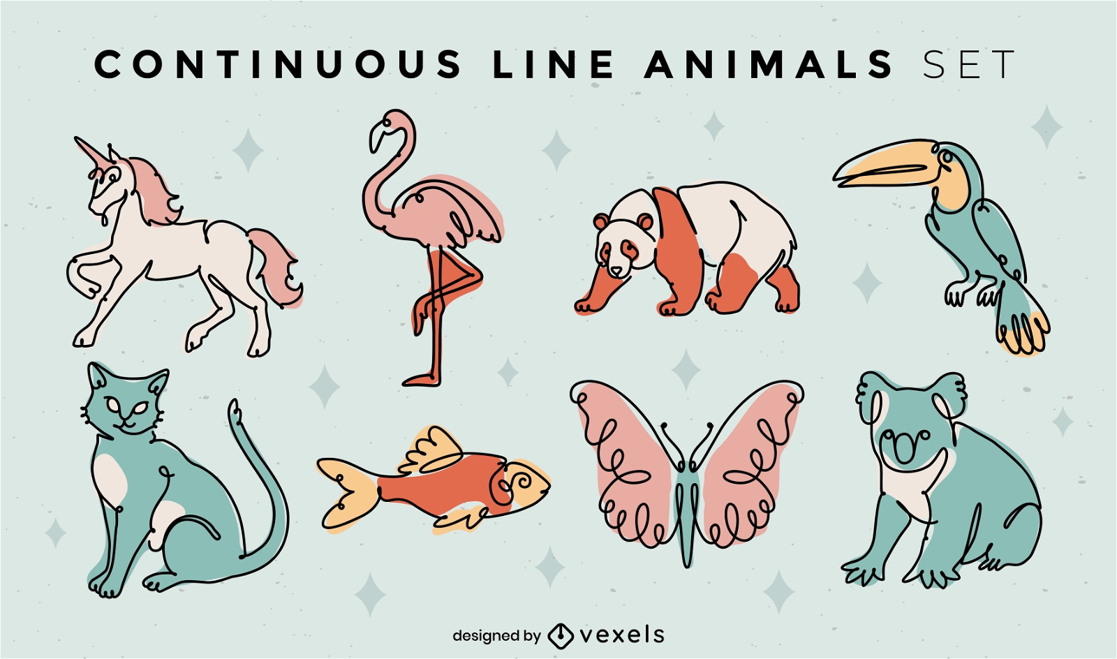 Conjunto de línea continua de naturaleza de animales salvajes.