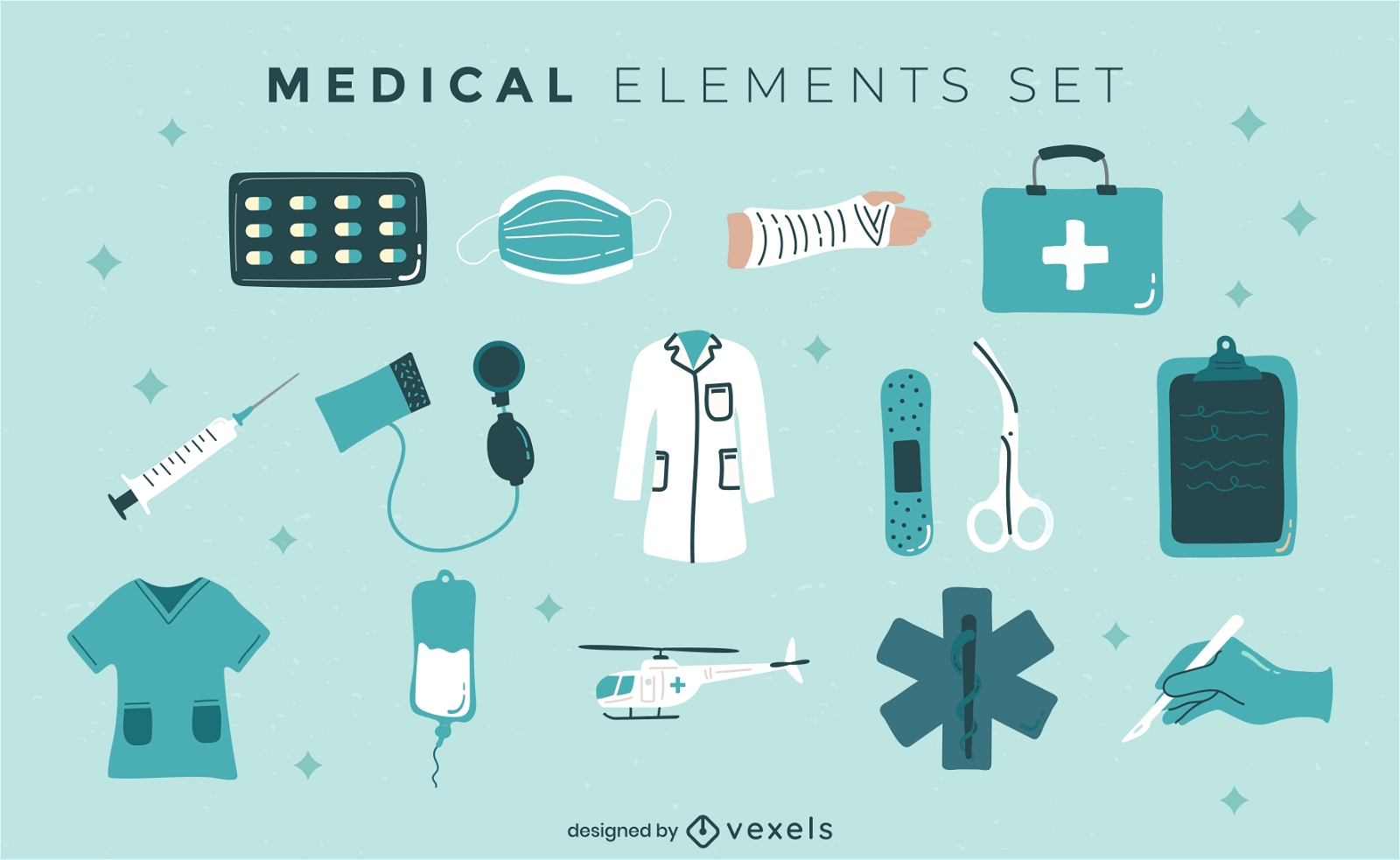 Medical equipment and uniform elements set