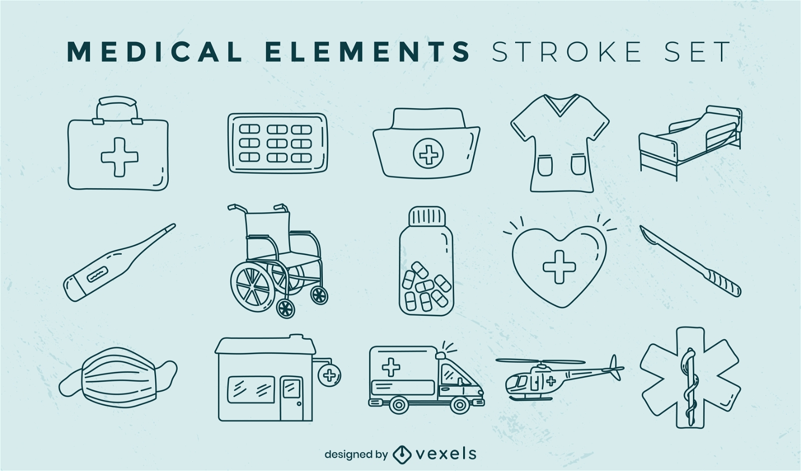 Conjunto de traços de elementos médicos de equipamentos médicos