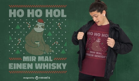 Diseño de camiseta navideña de perezoso whisky.
