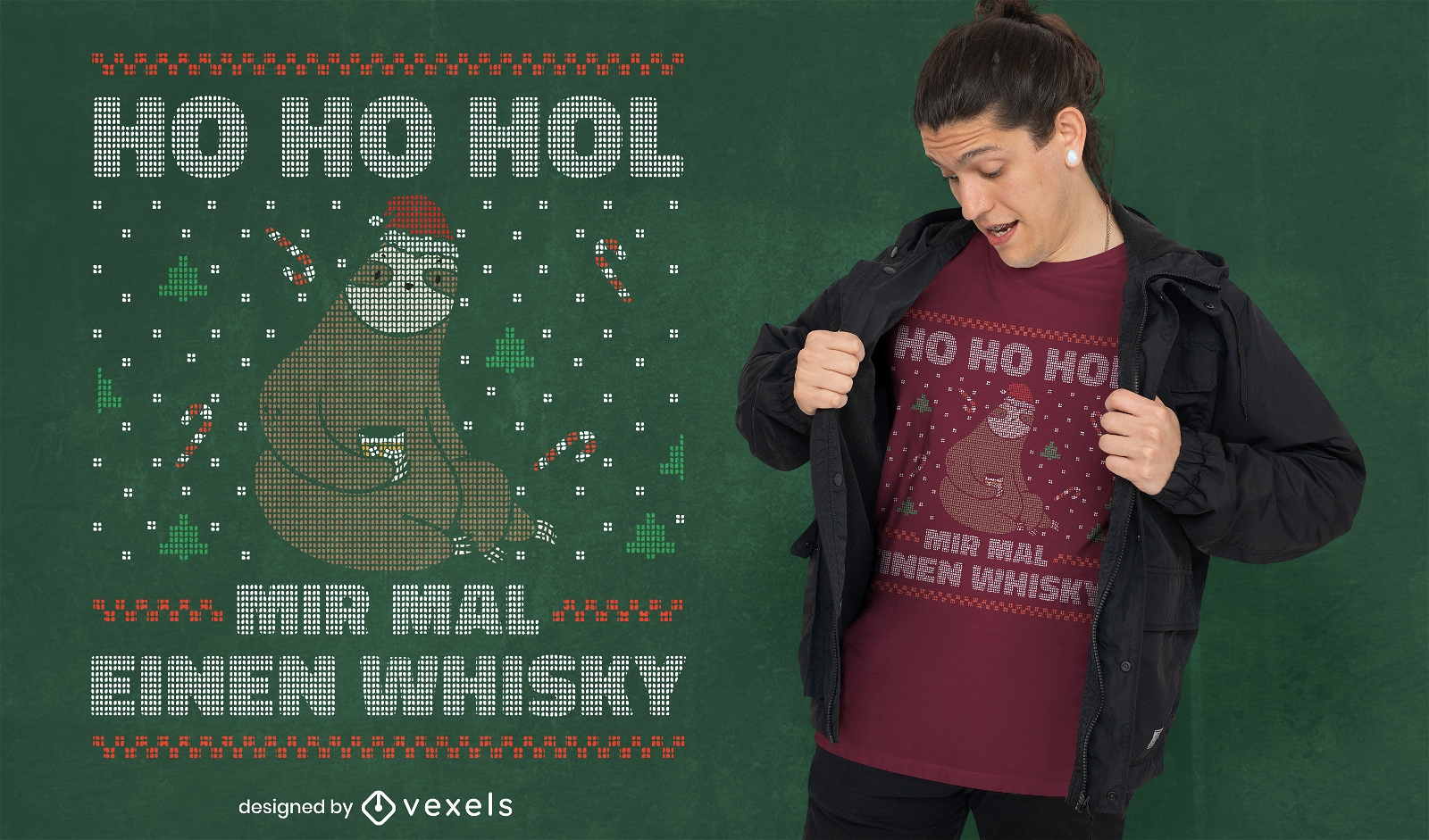 Whisky Faultier Weihnachts-T-Shirt-Design