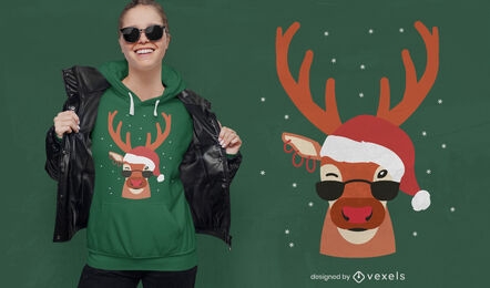 Genial diseño de camiseta navideña de renos.
