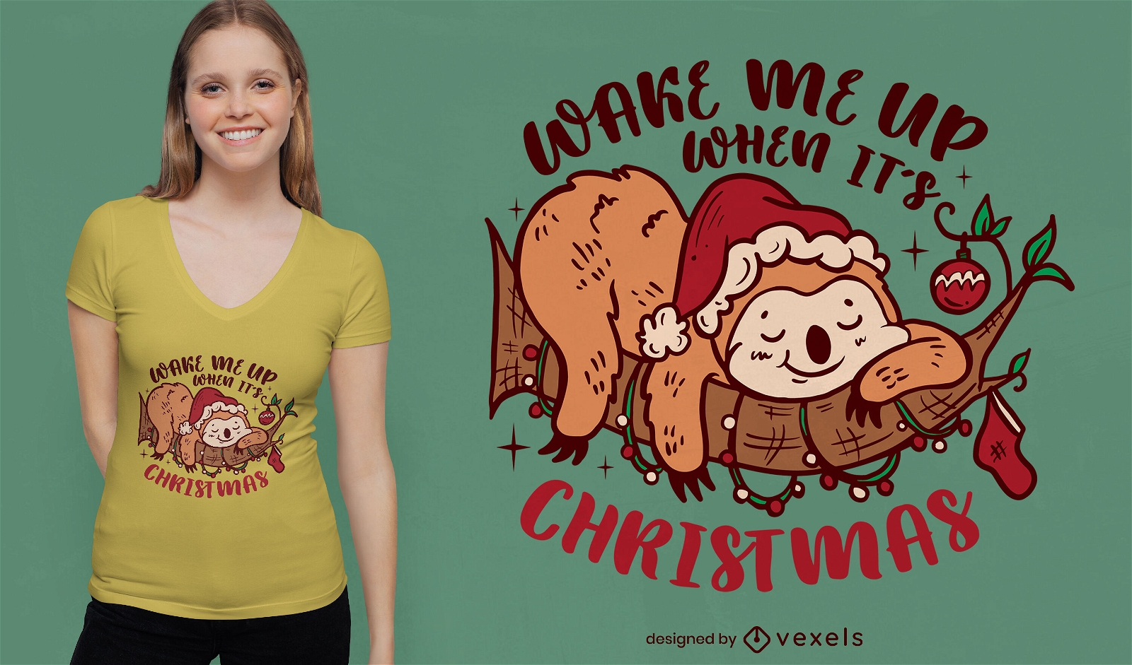 Despiértame cuando sea el diseño de la camiseta del perezoso de Navidad
