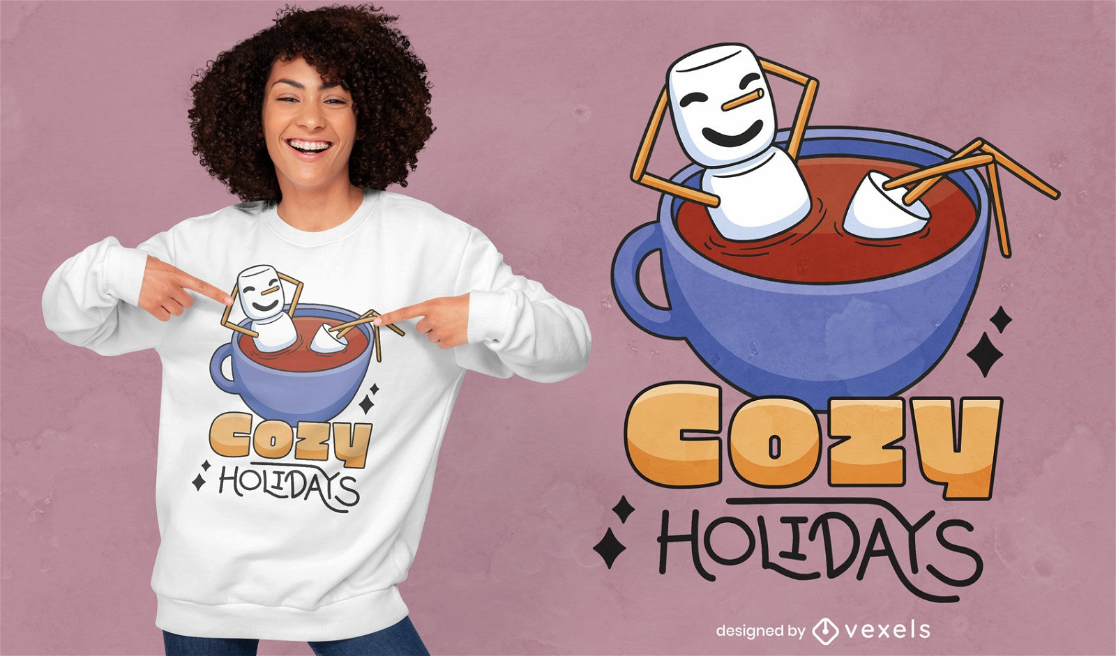 Marshmallow in hot chocolate drink t-shirt design