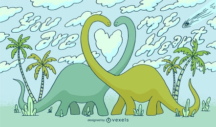 Dinosaurs in love valentines day illustration