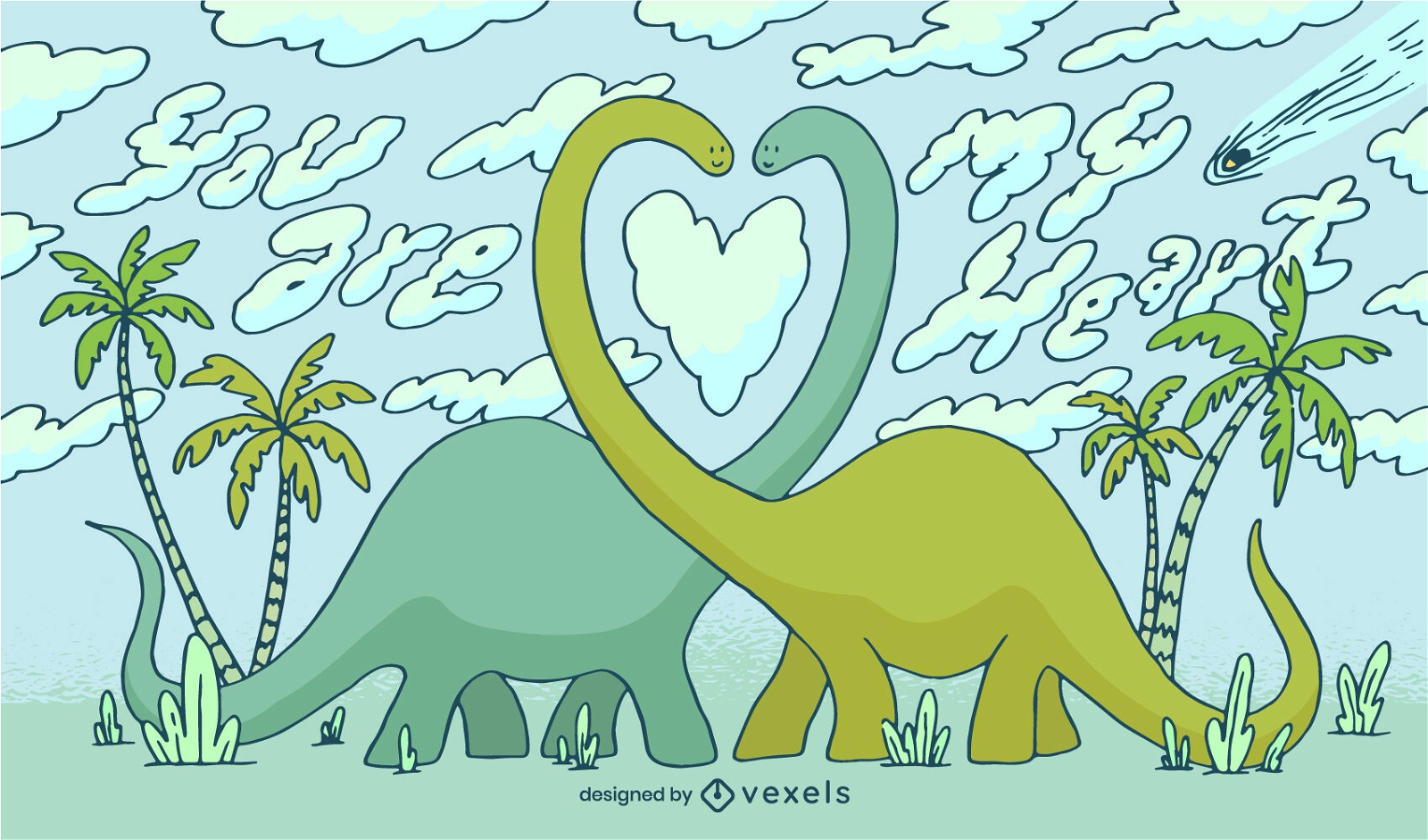 Dinosaurios enamorados ilustración del día de san valentín