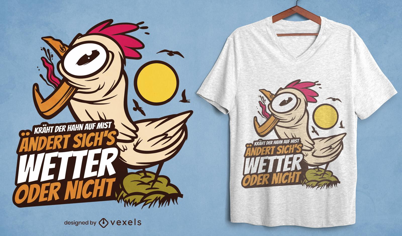 Diseño de camiseta de gallo meteorológico.