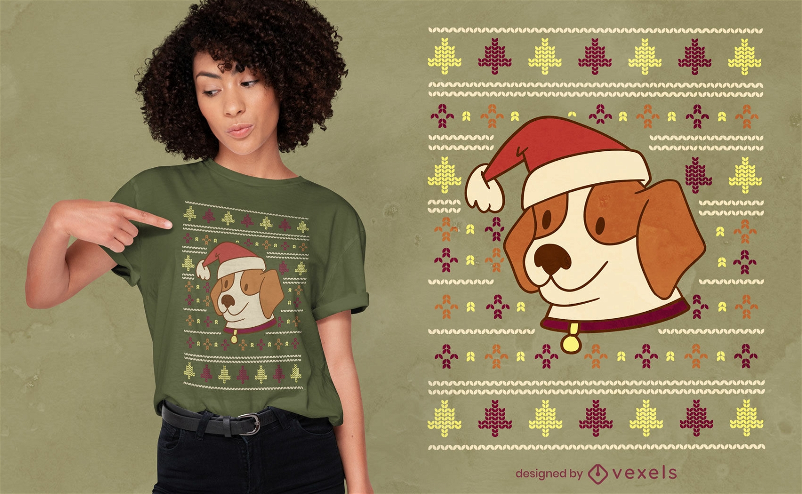 Diseño de camiseta navideña de perro suéter feo