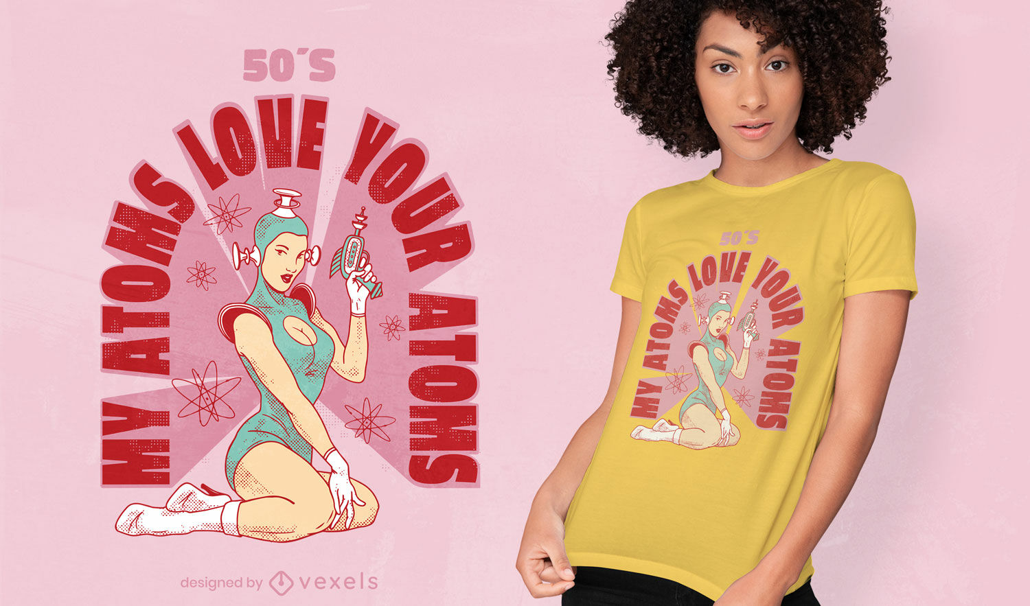 Design futurista de camisetas científicas vintage dos anos 50