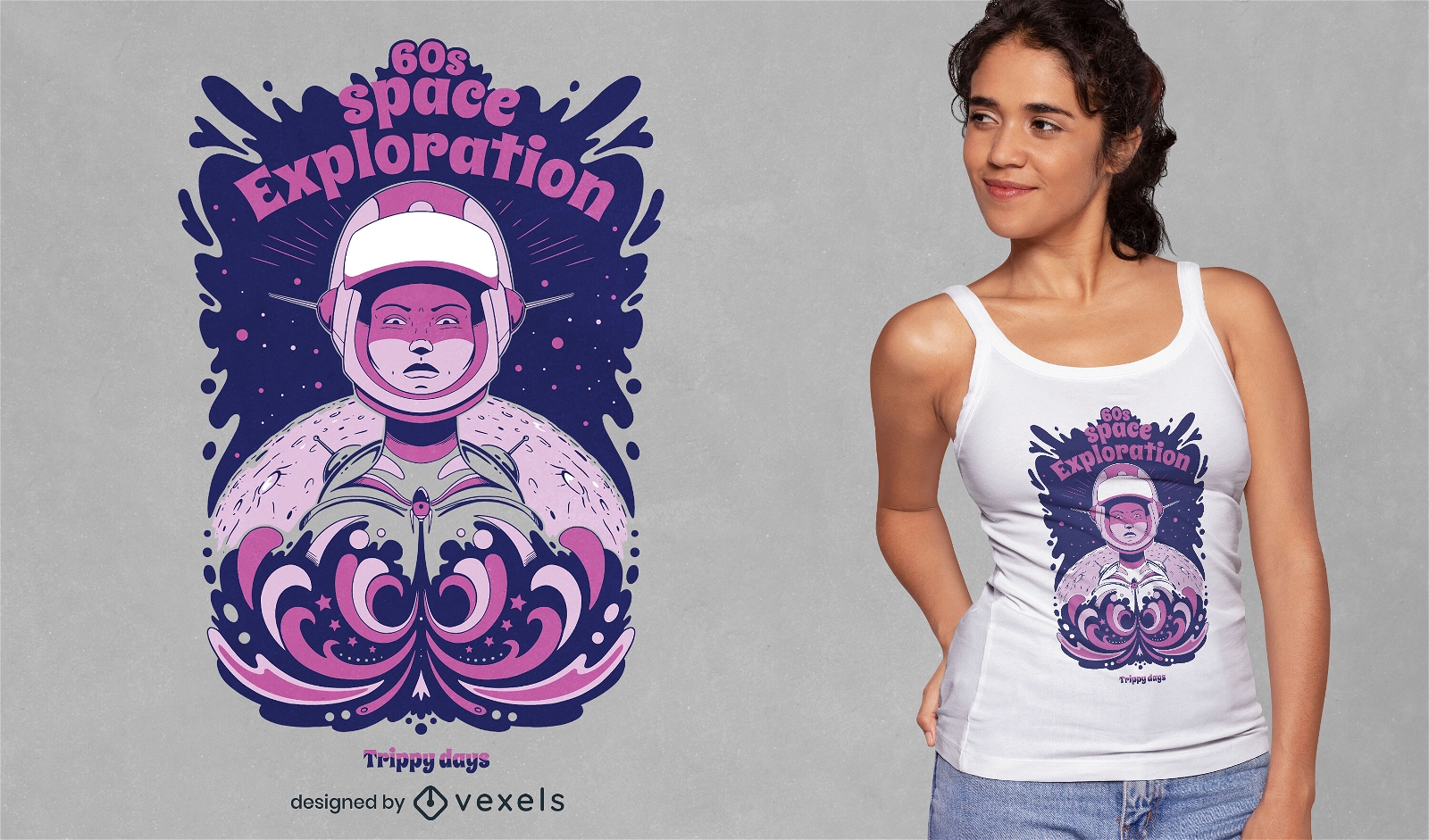 Astronaut, der im Weltraum-T-Shirt-Design reist