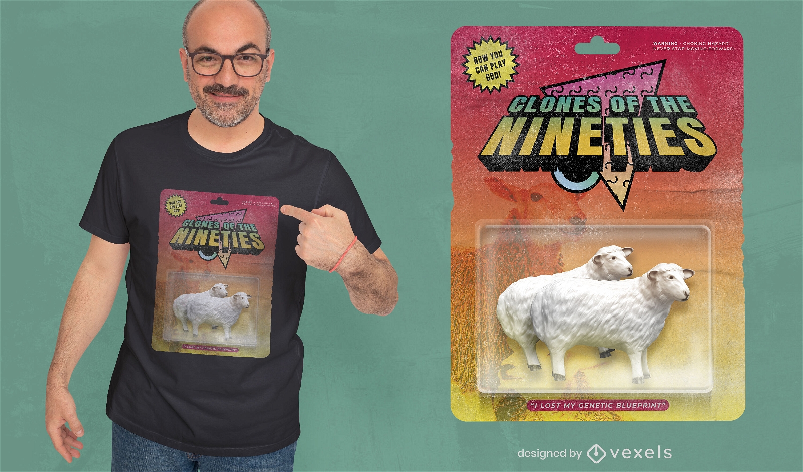 Animais de cria??o de ovelhas brinquedos em caixa de t-shirt psd