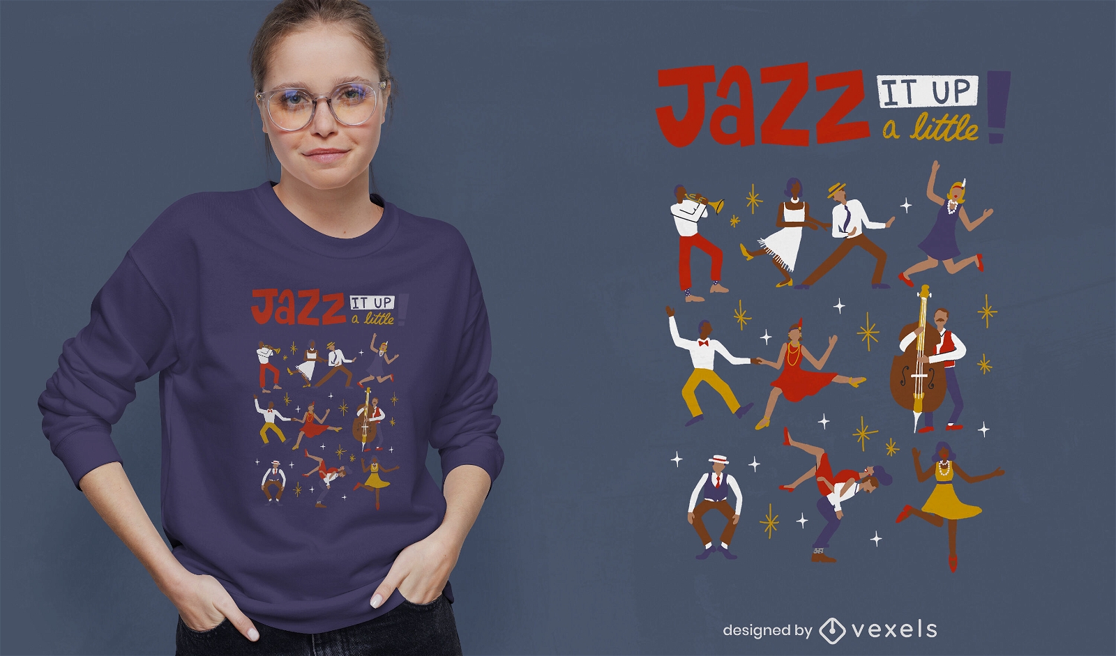 People dancing jazz music t-shirt psd