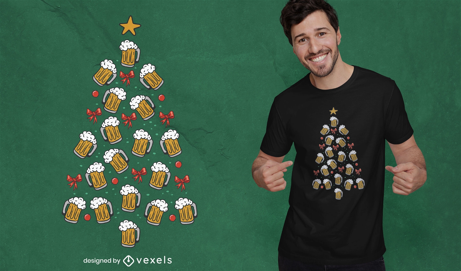 Diseño de camiseta de árbol de cerveza navideña.