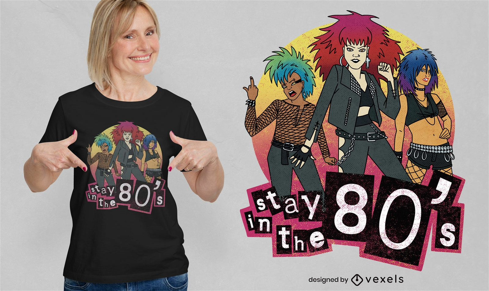 80er Jahre Rockstar Frauen Band T-Shirt PSD