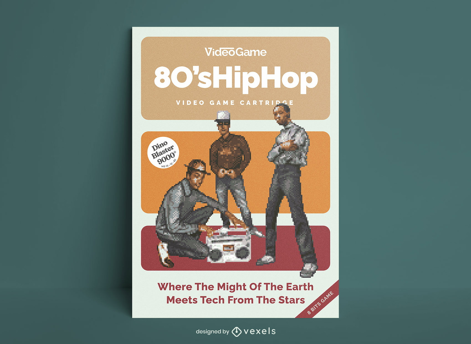 Plantilla de póster de pixel art de hip hop de los 80