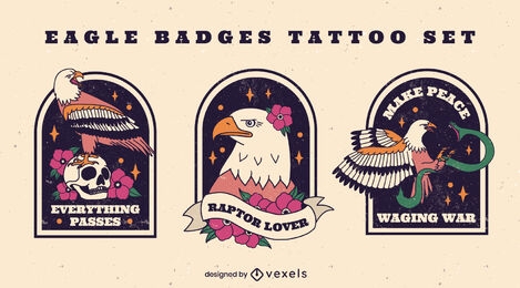 Eagles bird animals tattoo badges set
