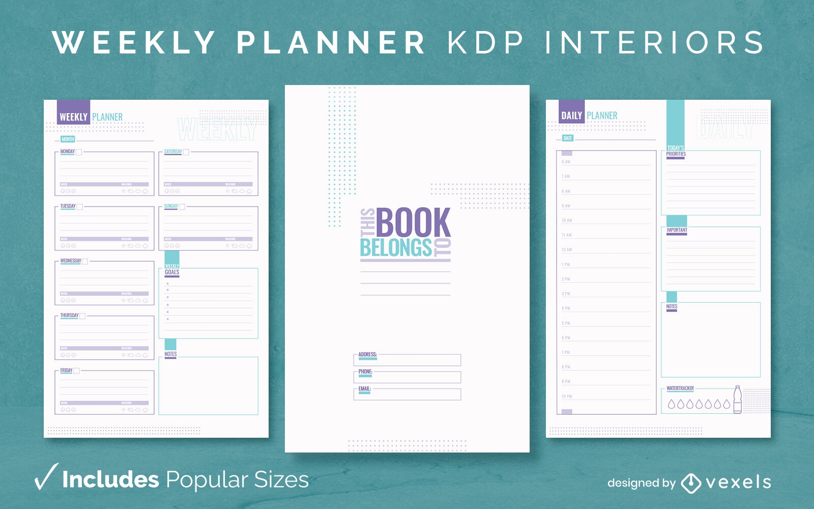 Weekly planner journal design template KDP