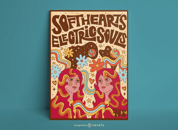 Hippie girls floral poster template
