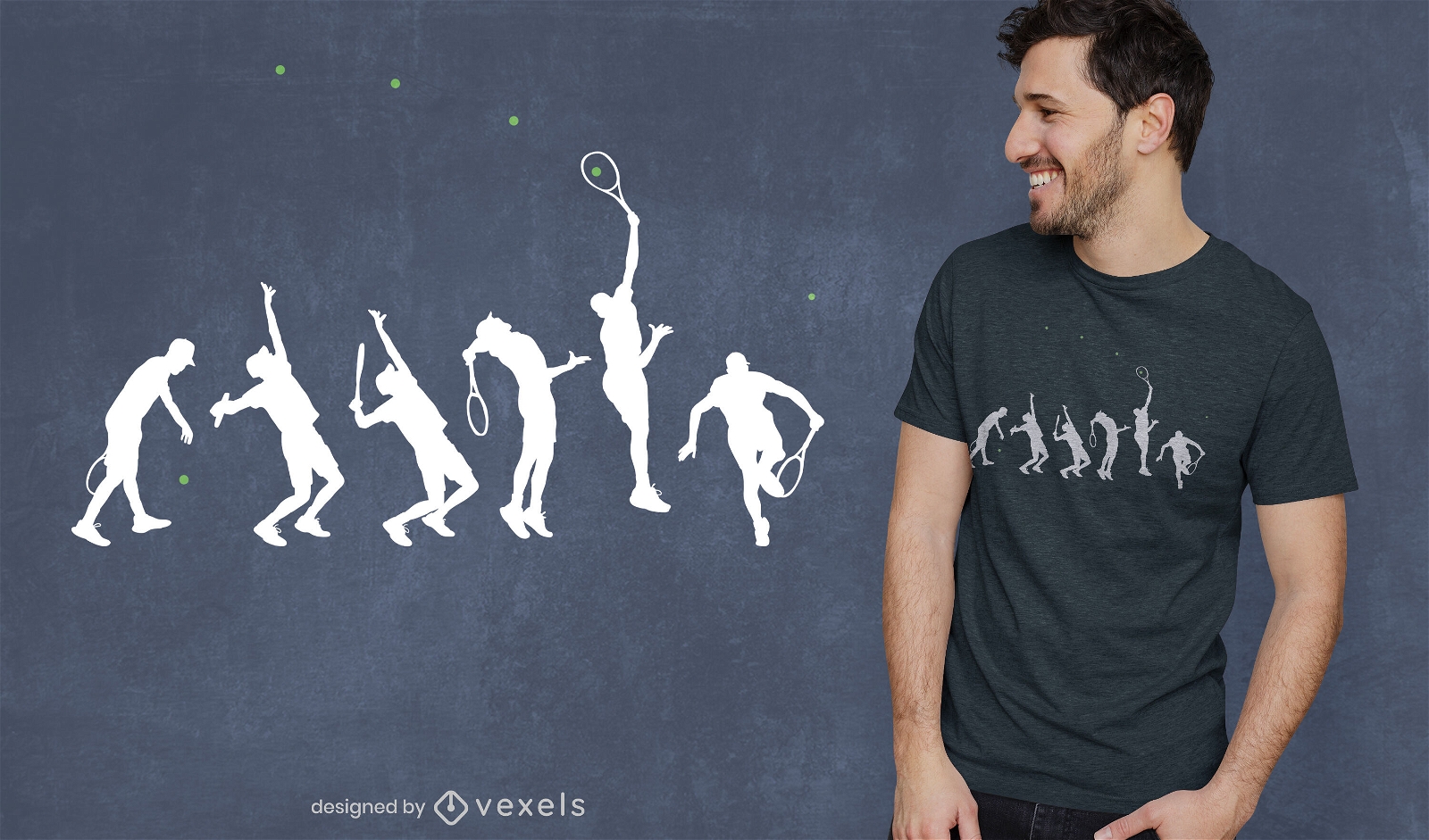 Diseño de camiseta de evolución del jugador deportivo de tenis.