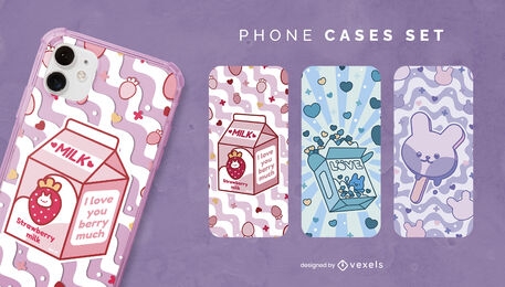 Kawaii sweets and desserts phone case set
