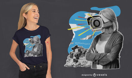 Woman with security camera t-shirt psd