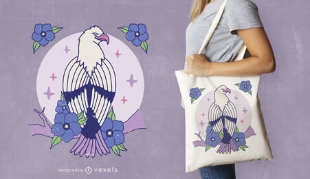 Diseño de bolsa de asas de animal águila con flores
