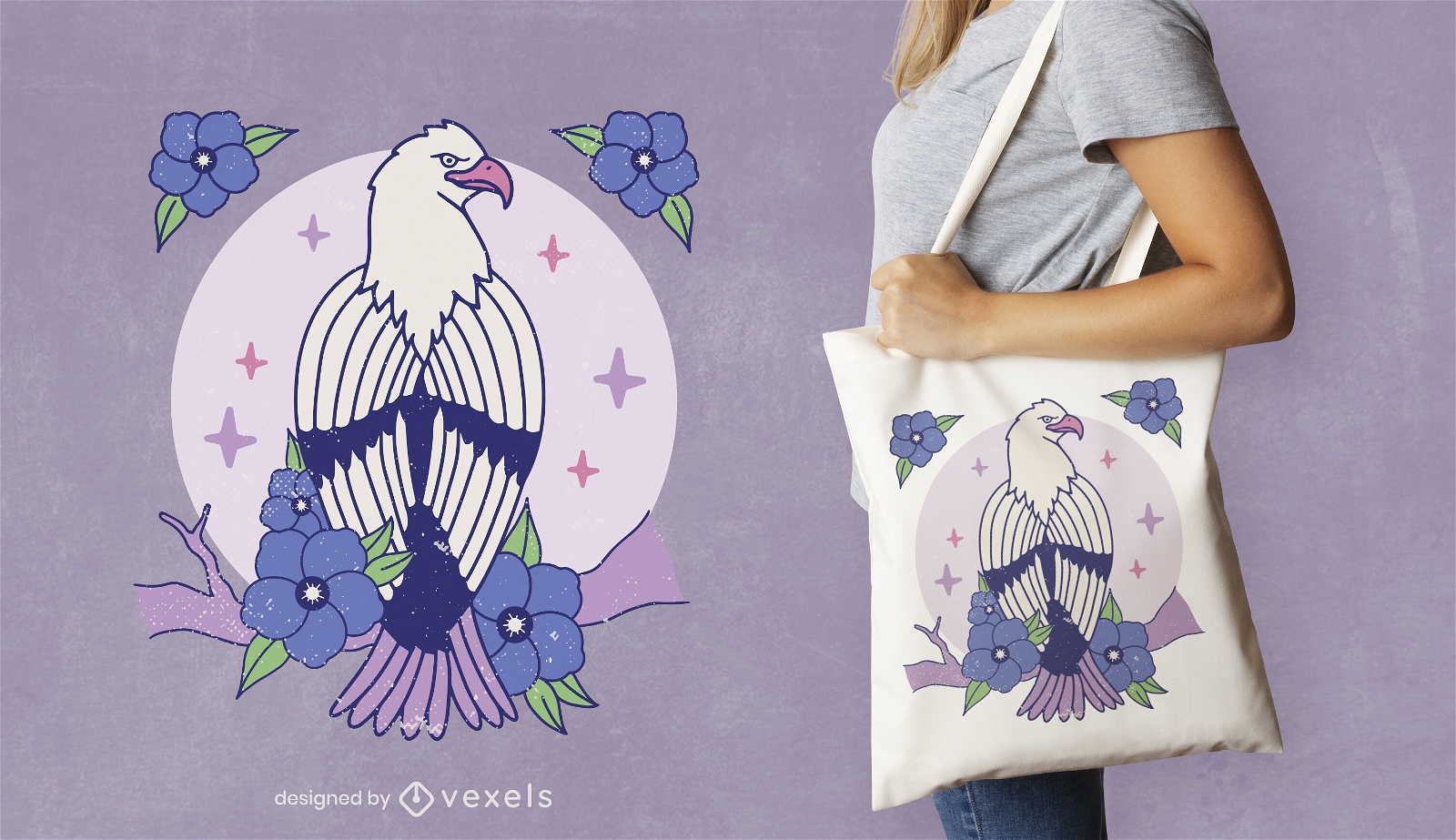 Eagle animal with flowers tote bag design
