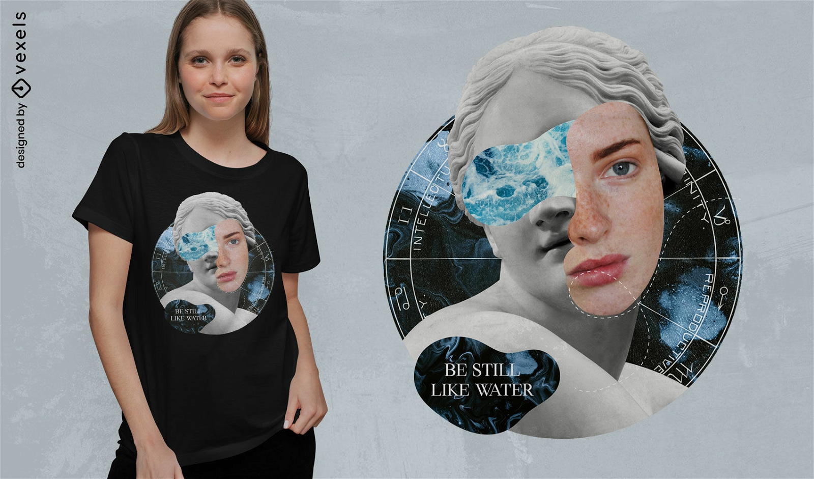 Frauenstatue k?nstlerische Collage T-Shirt psd