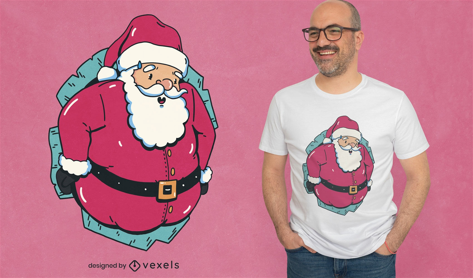Diseño de camiseta navideña de Santa Claus en un agujero