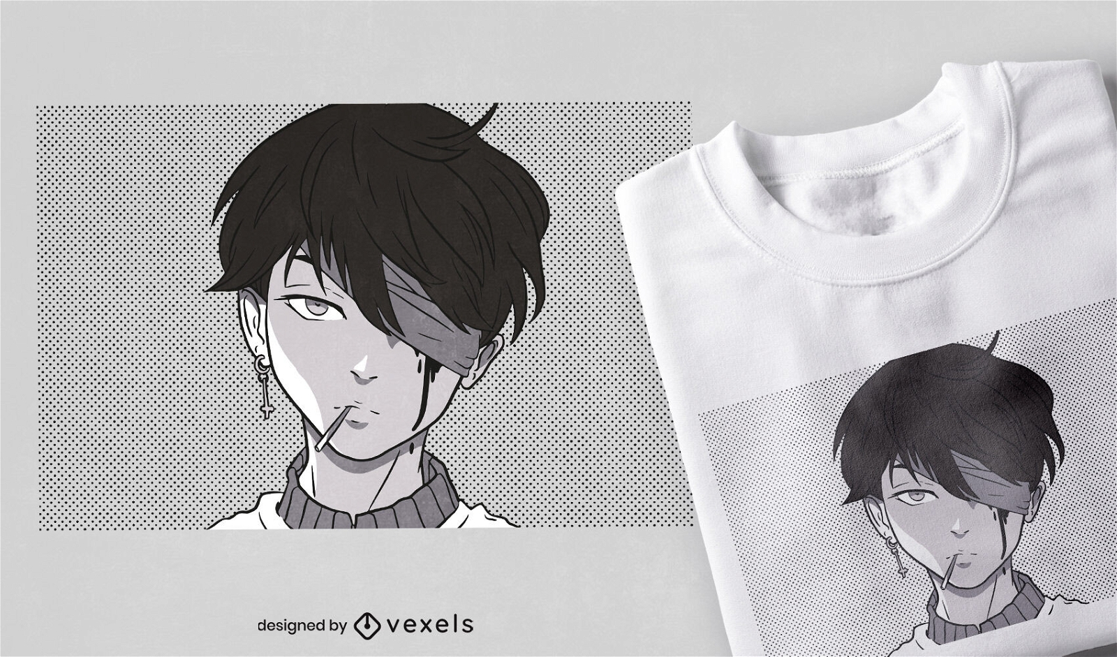 Design de t-shirt de menino de anime ruim