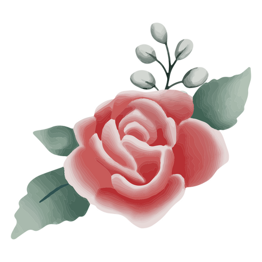 Rosa texturizada con hojas Diseño PNG