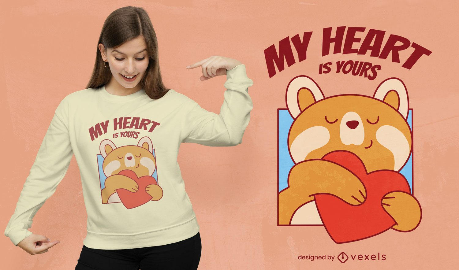 Precioso oso con diseño de camiseta de corazón.