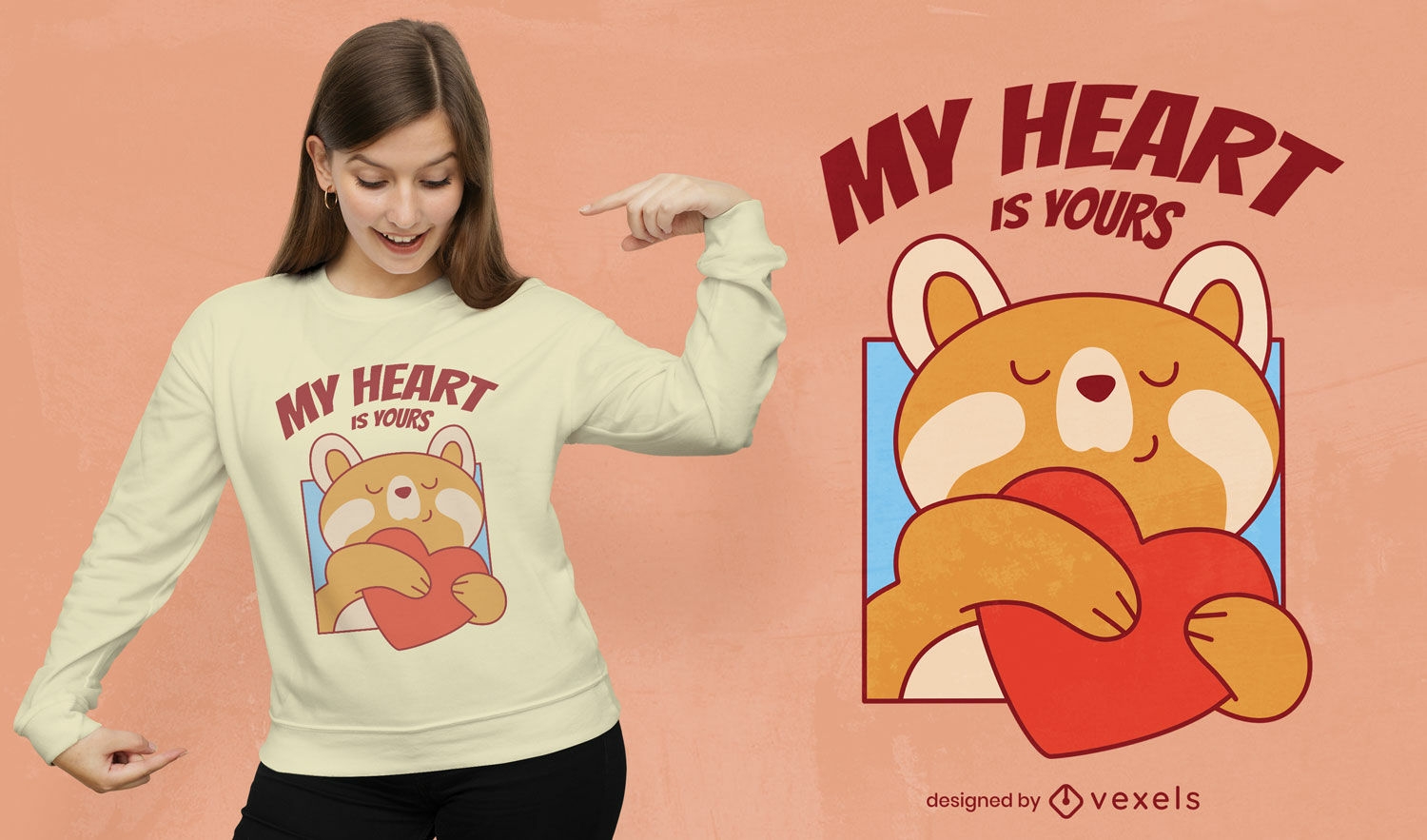 Schöner Bär mit Herz-T-Shirt-Design