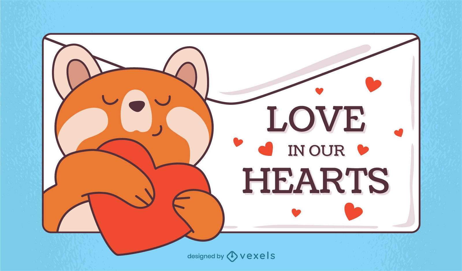Animal hugging heart valentines day illustration