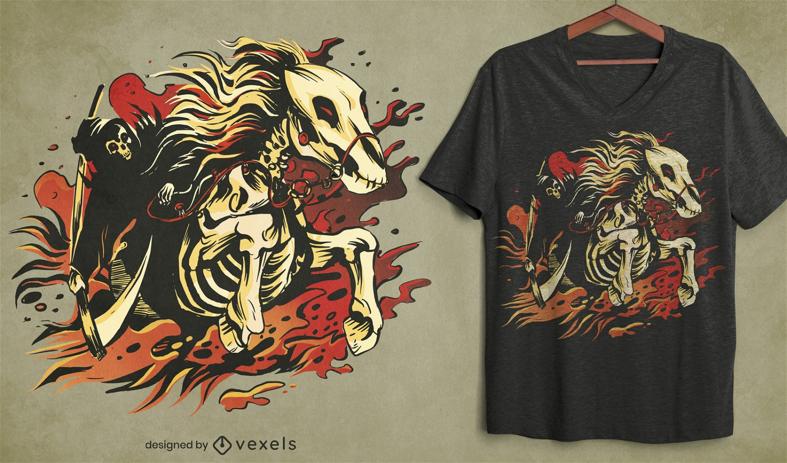 Design de t-shirt Reaper e cavalo esquelético