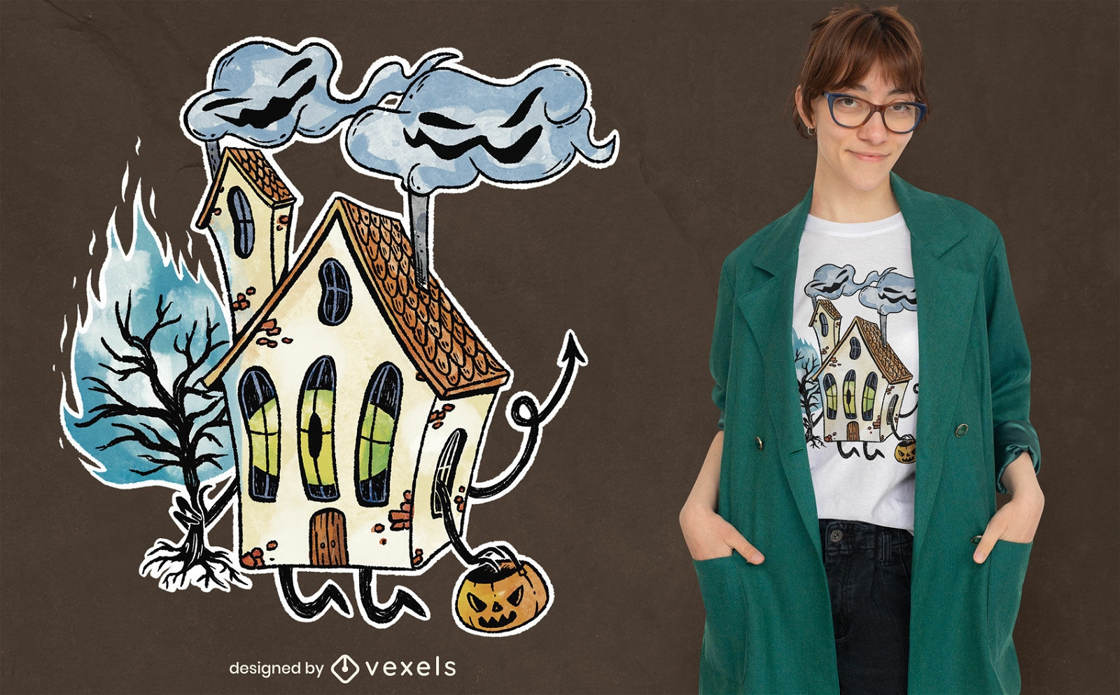 Camiseta de la casa embrujada de halloween psd