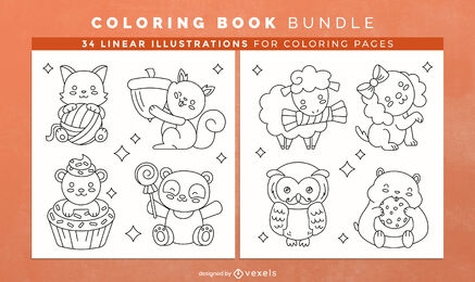 Animais fofos para colorir páginas de design de livros
