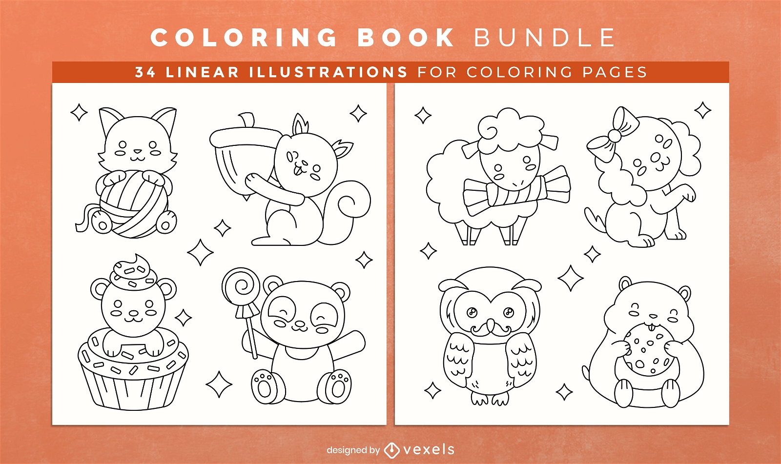 Cute animals coloring book design pages