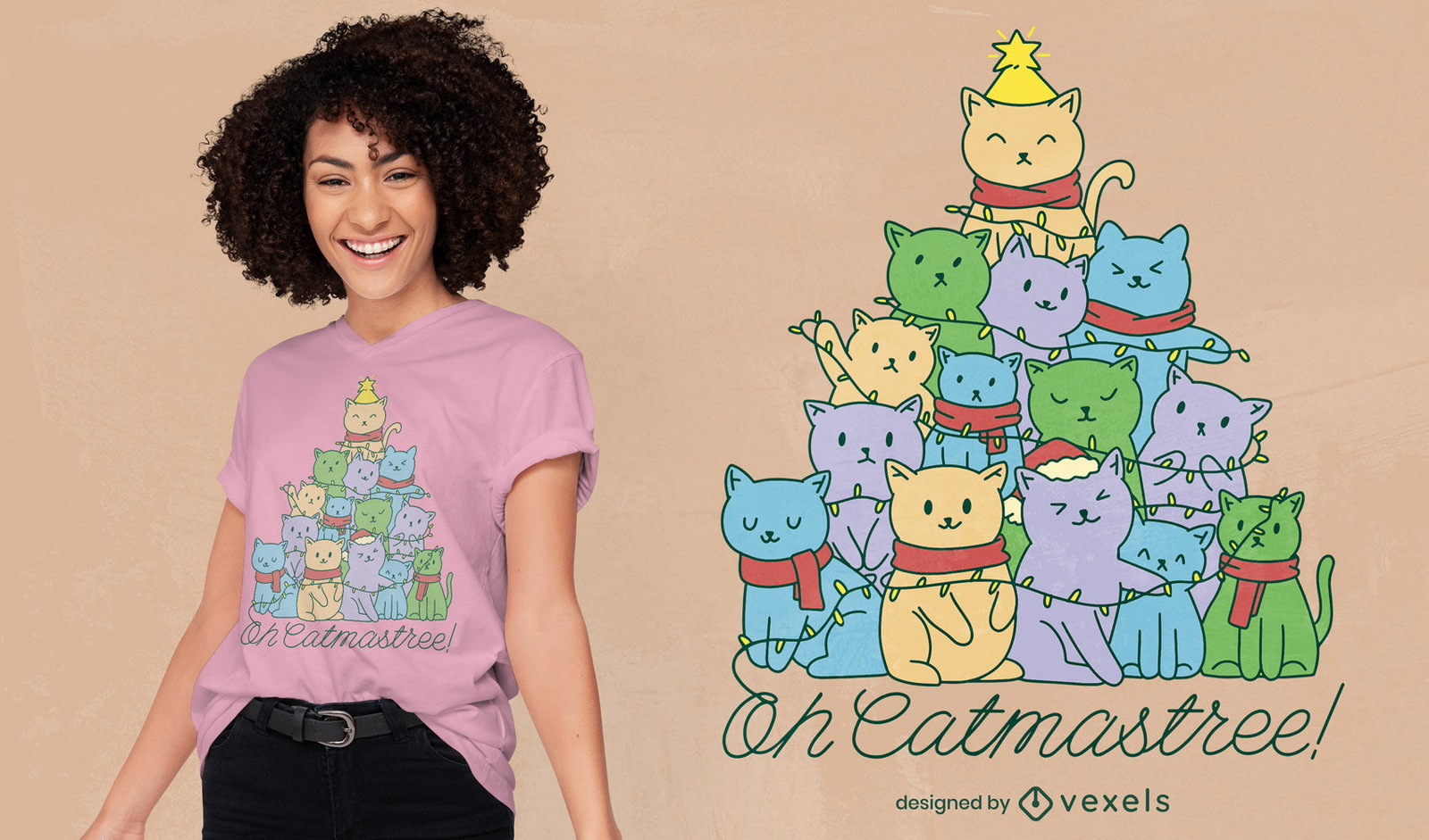 Diseño de camiseta navideña Oh catmastree