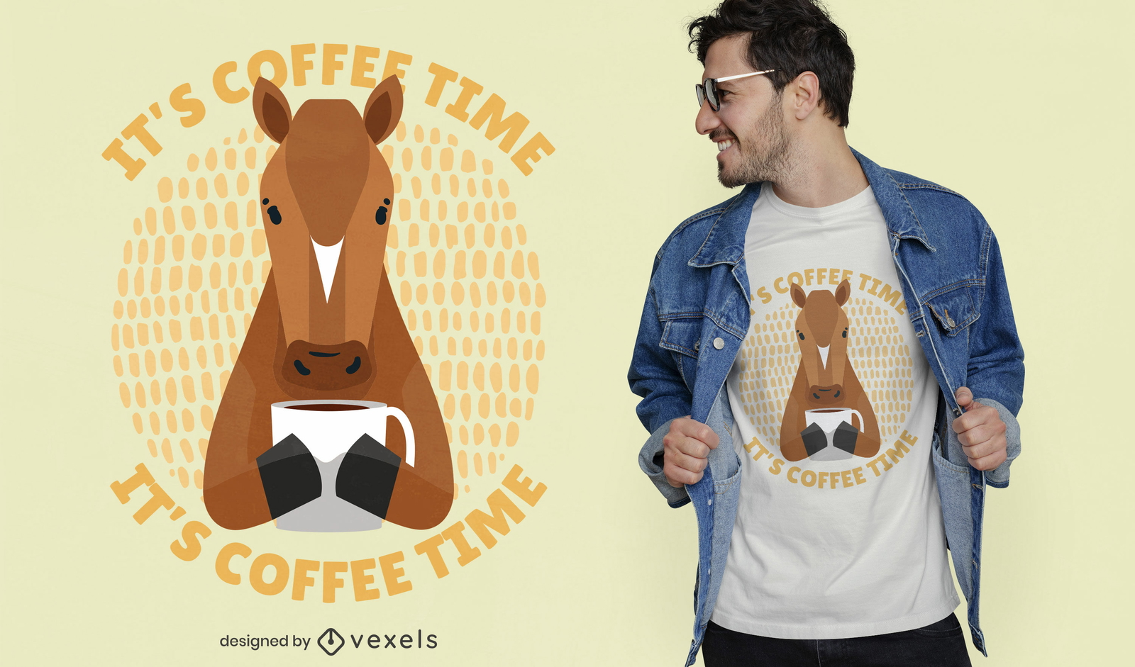 É hora do café o design da camiseta do cavalo