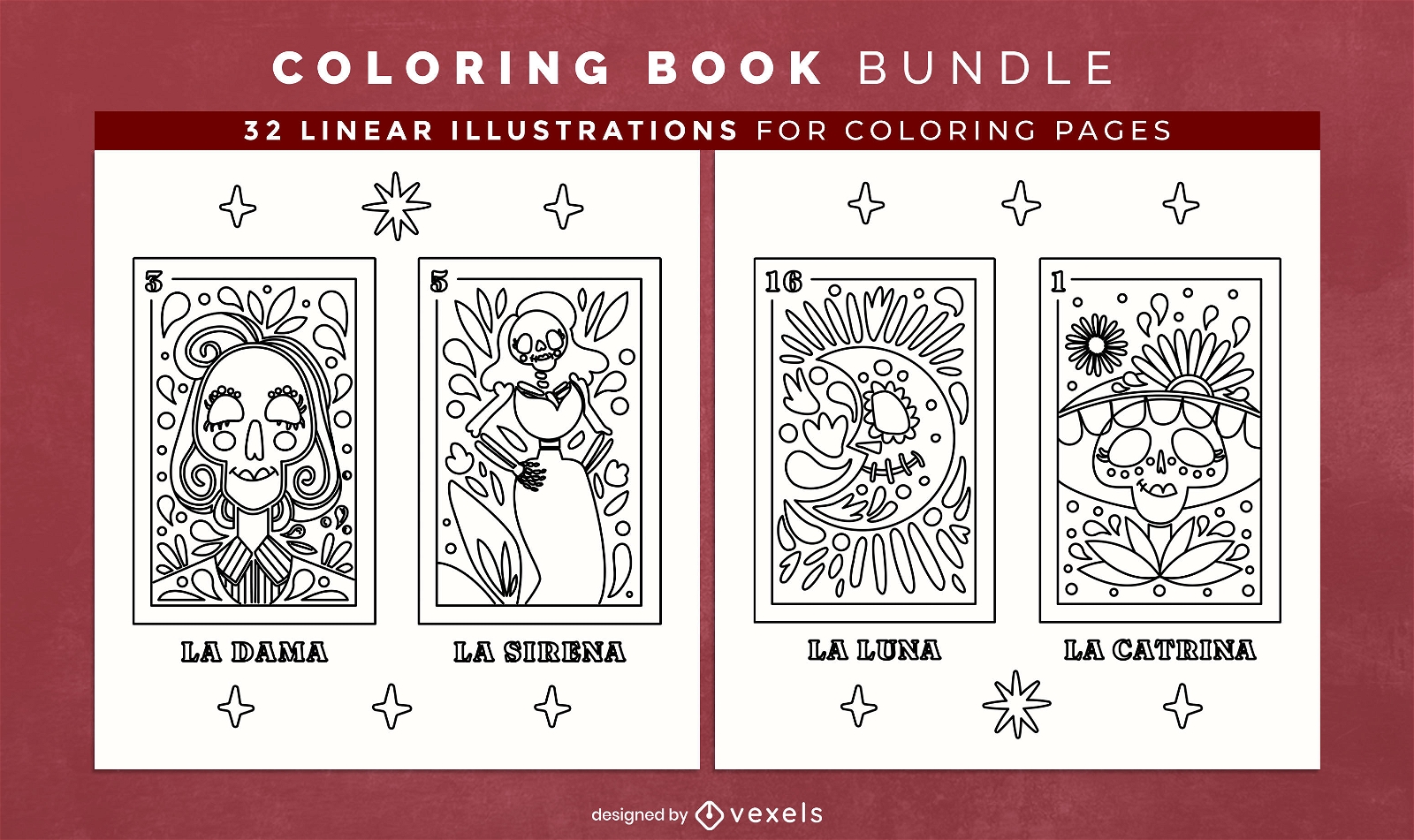 Day of the Dead coloring book design pages