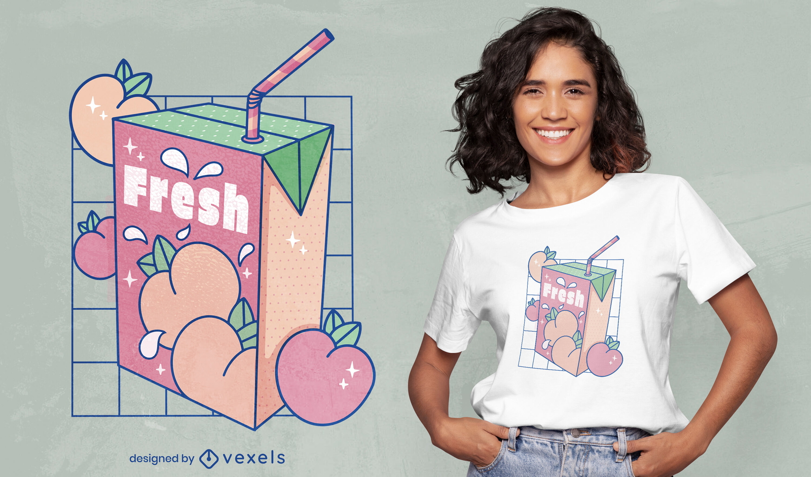 Design de t-shirt de caixa de suco de pêssego