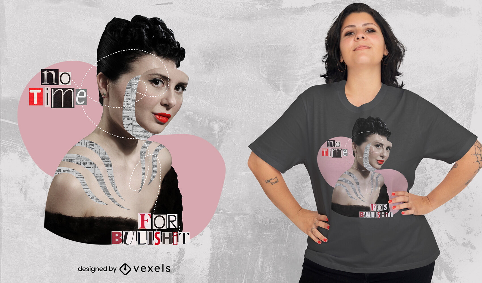 Camiseta feminina fotográfica vintage colagem psd