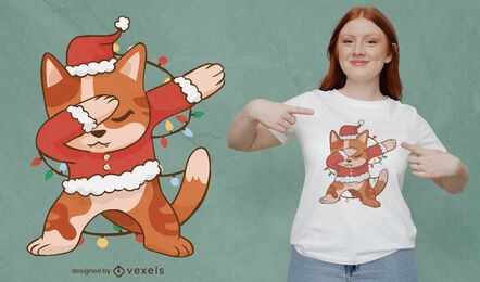 Dabbing Santa cat Christmas diseño de camiseta
