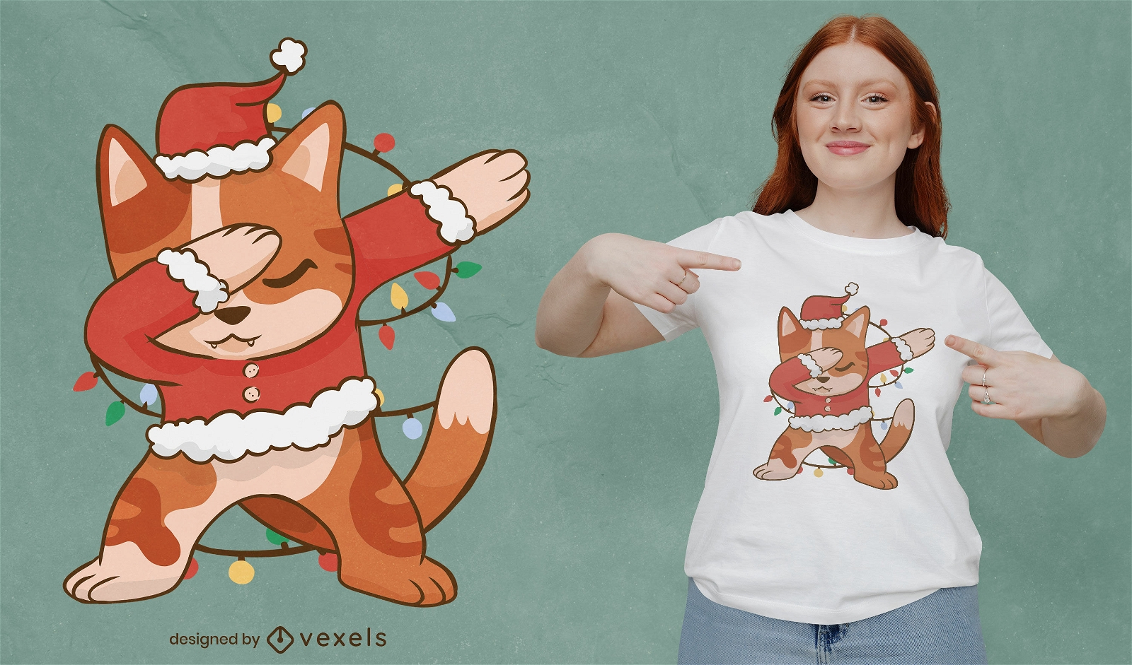 Dabbing Santa cat Christmas dise?o de camiseta